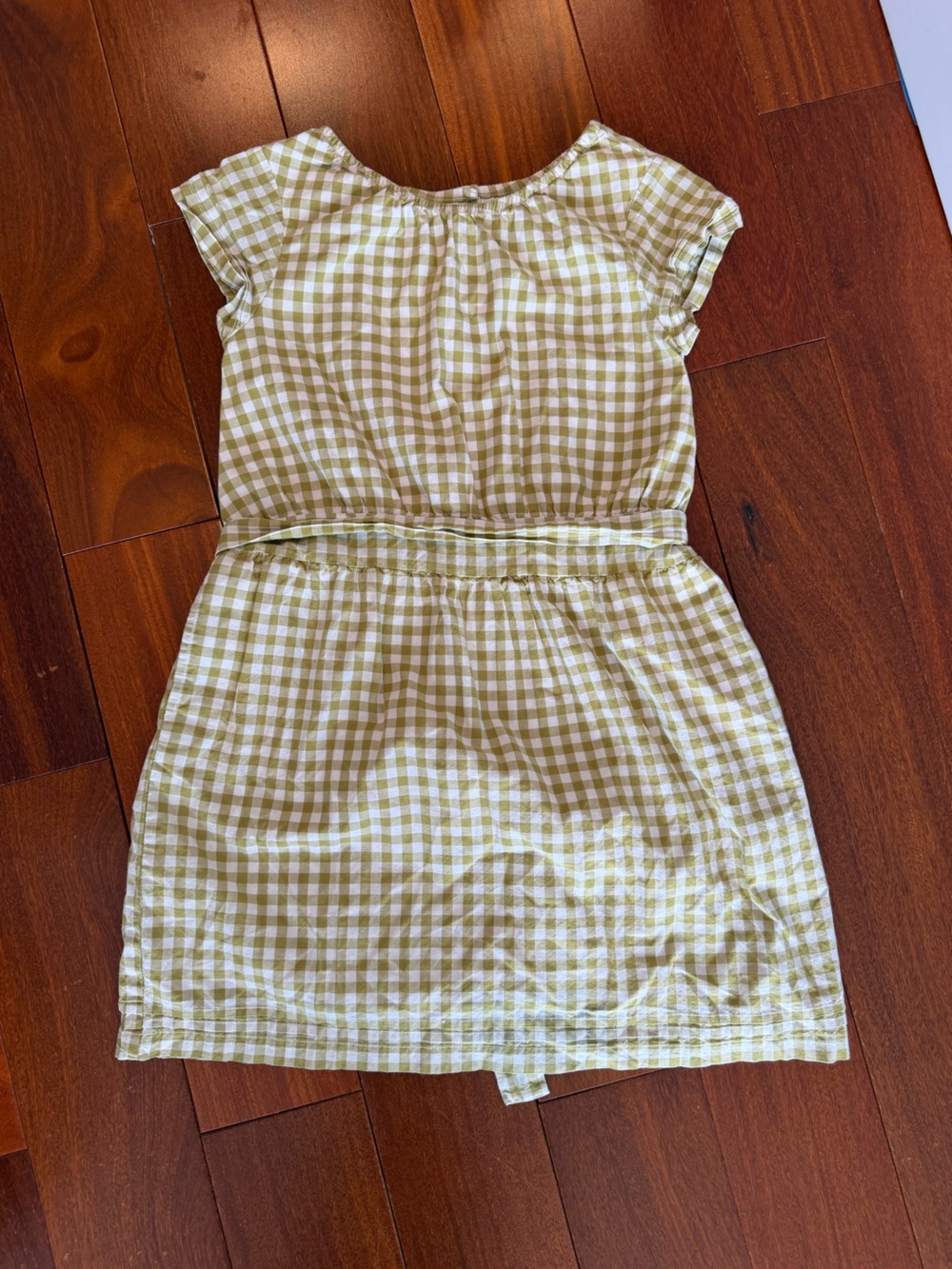 Olive Juice Girls - Gingham Short Sleeve Dress in Light Green and White